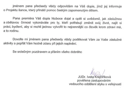 Ocenění Projektu Šance